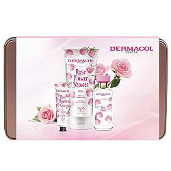 Dermacol Flower Care Růže sprchový krém 200 ml + krém na ruky 30 ml + EDP 50 ml + plechová krabička darčeková sada