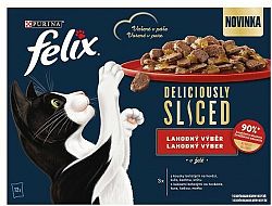 Felix deliciously sliced Tasty Shreds hovädzie kura kačka a morka v želé 12 x 80 g