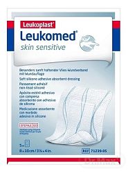 LEUKOPLAST LEUKOMED SKIN SENSITIVE textilné krytie s vankúšikom, náplasť sterilná, 8 x 10 cm 5 ks