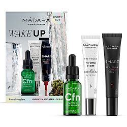 Mádara WAKE UP hydratačný gel s kyselinou hyalurónovou 15 ml + revitalizačný koncentrát na pleť 17,5 ml + výživný očný krém pre redukciu vrások 15 ml