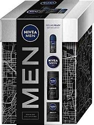 Nivea Men Feeling Ready Pánska darčeková sada v boxe 250 ml sprchový gél + 100 ml voda po holení + 75 ml krém + 50 ml gulôčkový antiperspirant