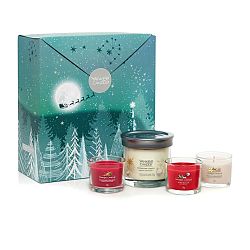 Yankee Candle Bright Lights Twinkling Lights vonná sviečka 122 g + Christmas Eve votívna sviečka 37 g + Sparkling Cinnamon votívna sviečka 37 g + Vanilla Crème Brûlée votívna sviečka 37 g