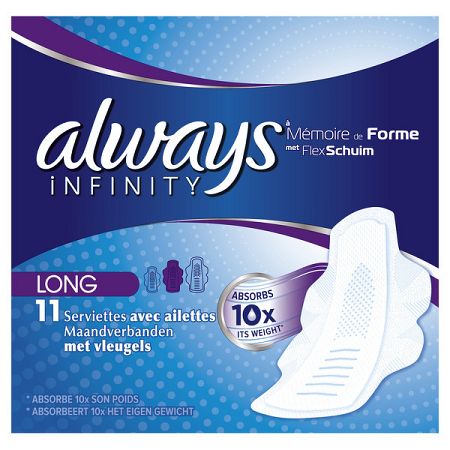 Always Infinity Long (Size 2) Hygienické Vložky Krídelká 11 Revolučná Technológia Always Best Comfort & Protection Vložky