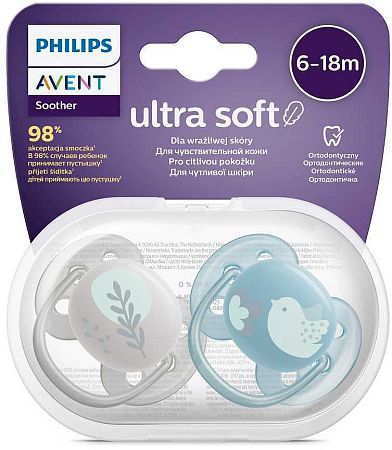 Avent Philips šidítko Ultrasoft Premium Zvířátko 2 ks sivá/modrá