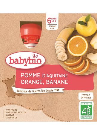 Babybio jablko pomaranč Banán 4 x 90 g