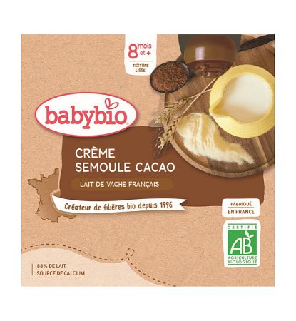 Babybio Krém kakao krupička mliečna desiata 4 x 85 g