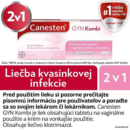 Canesten GYN Kombi tbl.vag. 1 x 500 mg + crm.der. 1 x 20 g