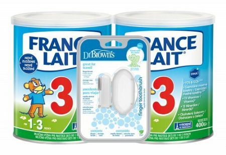 France Lait 3 + Dr. Brown’s Prstová masážna zubná kefka s púzdrom 2 x 400 g