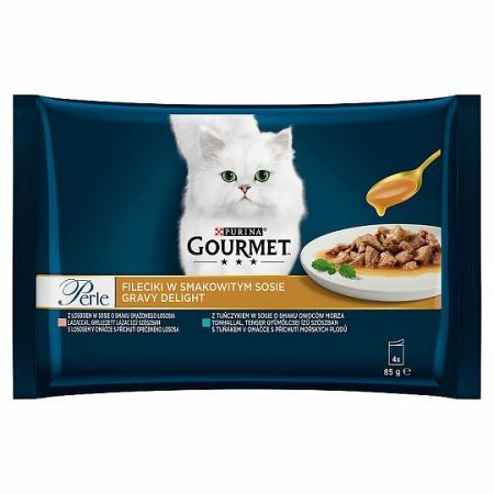 GOURMET Perle Gravy Delight Multipack s lososom a s tuniakom v ochutených omáčkach 4 x 85 g