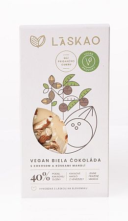 LASKAO VEGAN Biela čokoláda s kokosom a kúskami mandlí 75 g