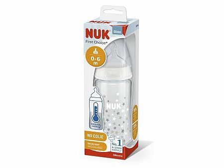 Nuk sklenená First Choice s kontrolou teploty ružová 240 ml