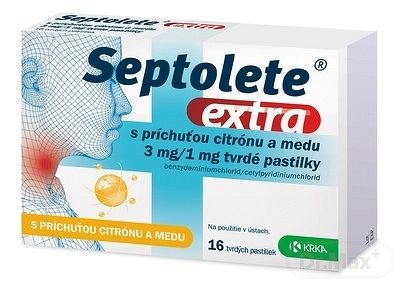 Septolete extra s príchuťou citrónu a medu 3 mg/1 mg tvrdé pastilky pas.ord.16 x 3 mg/1 mg